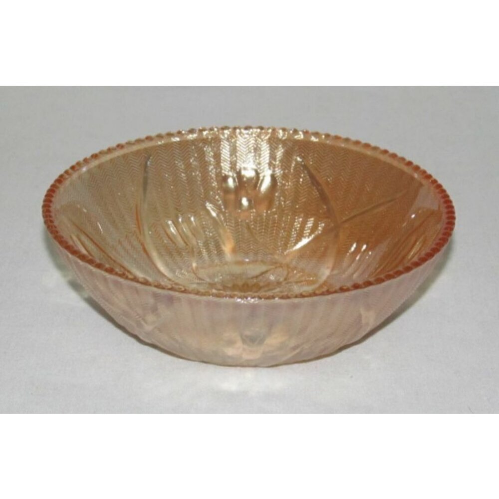 Jeannette Glass IRIS AND HERRINGBONE Marigold Iridescent Small Beaded Bowl